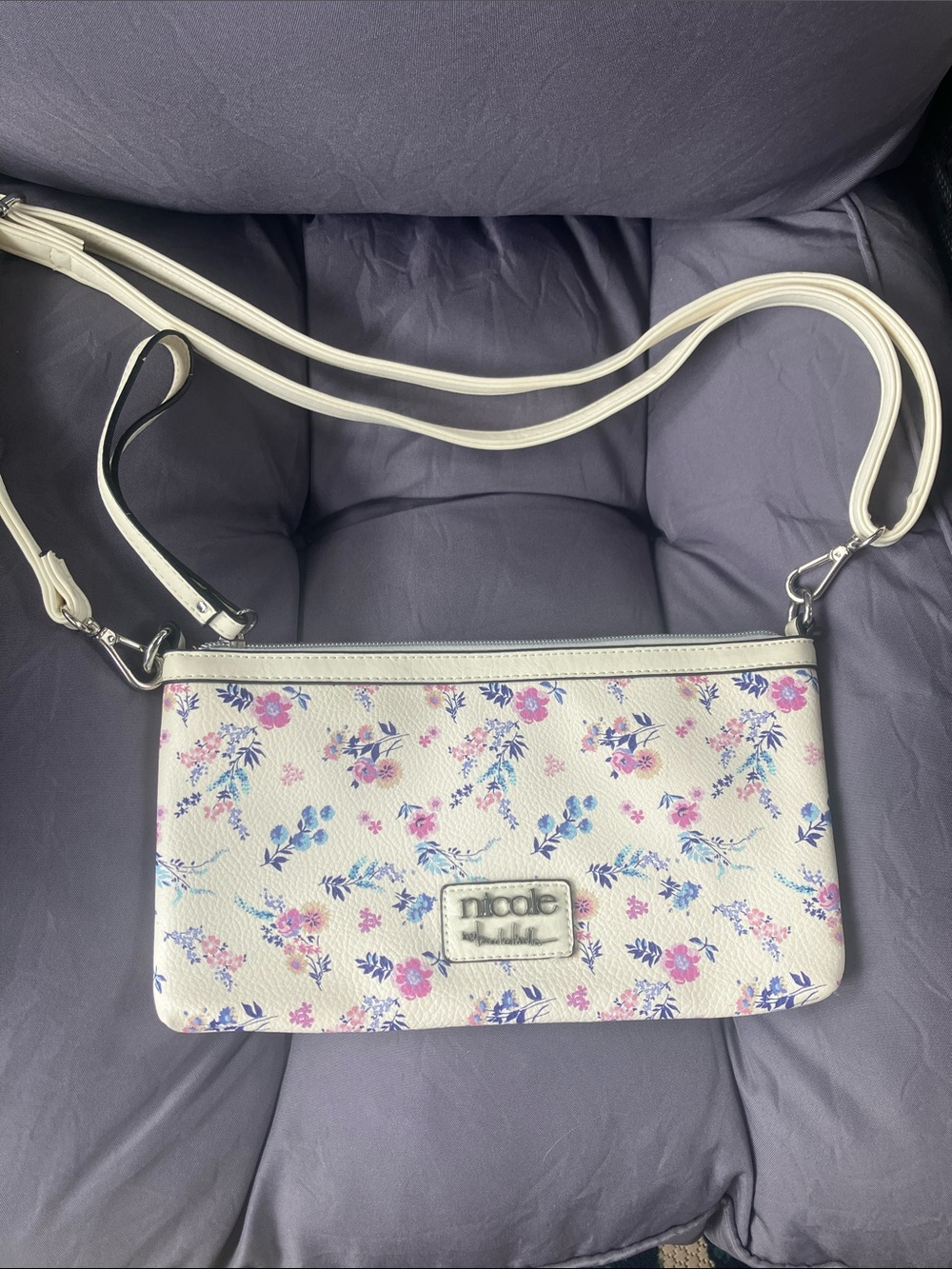 Nicole White Crossbody Bag with Pink and Blue Floral Print